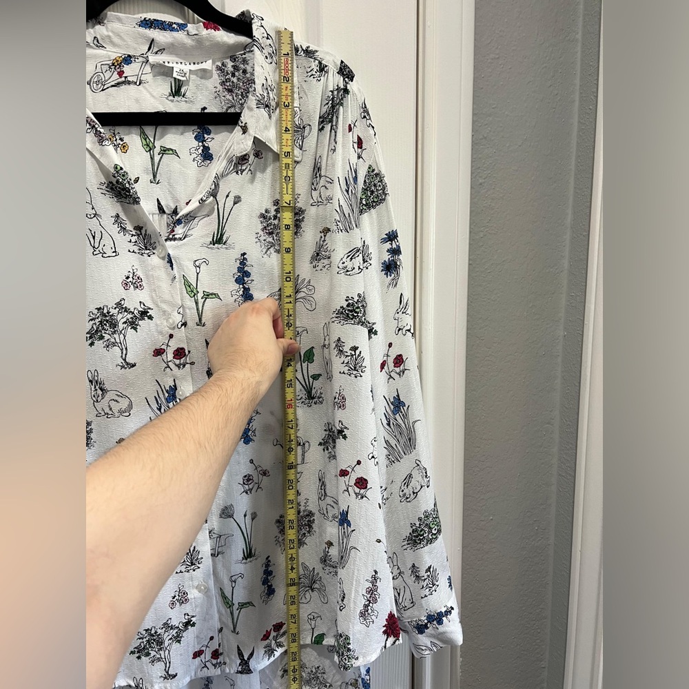 Jane & Delancey Bunny Print Blouse 2X Cottagecore Easter Spring Teacher Top - Picture 9 of 9
